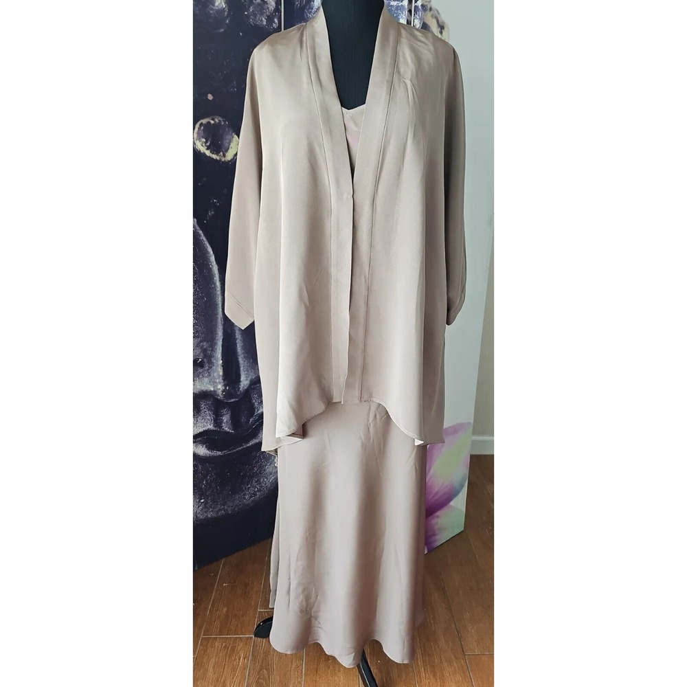 ZONDA NELLIS Women's Neutral Brown Maxi Length Silk Dress Duster Suit Set Size S